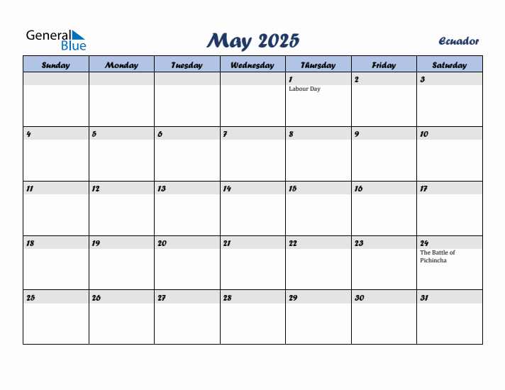 May 2025 Calendar with Holidays in Ecuador