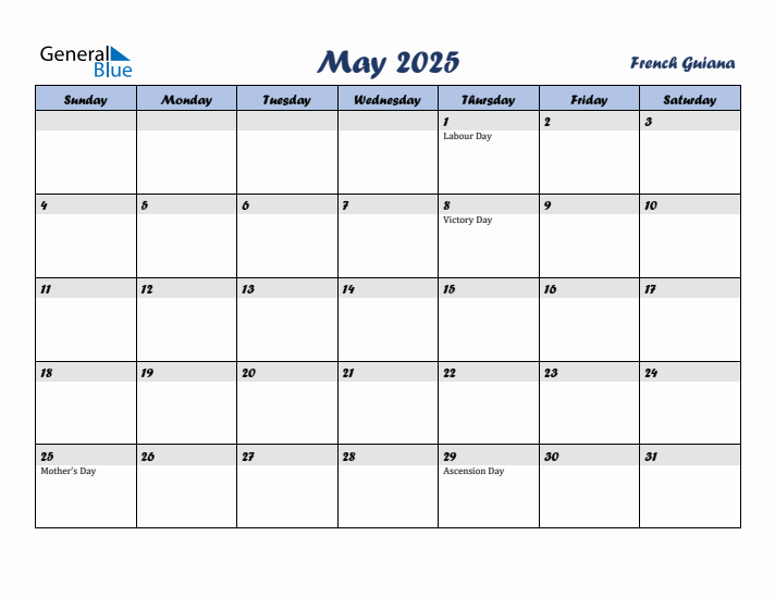 May 2025 Calendar with Holidays in French Guiana