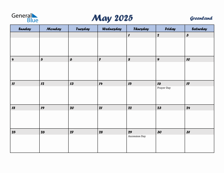 May 2025 Calendar with Holidays in Greenland