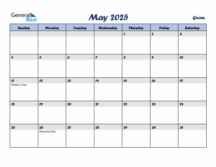 May 2025 Calendar with Holidays in Guam