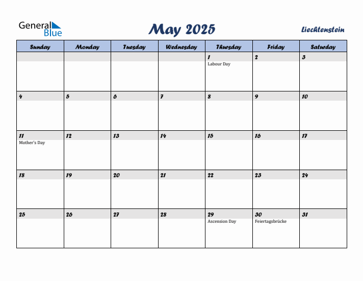 May 2025 Calendar with Holidays in Liechtenstein