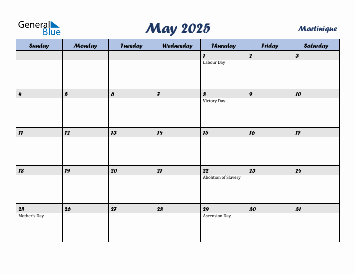 May 2025 Calendar with Holidays in Martinique