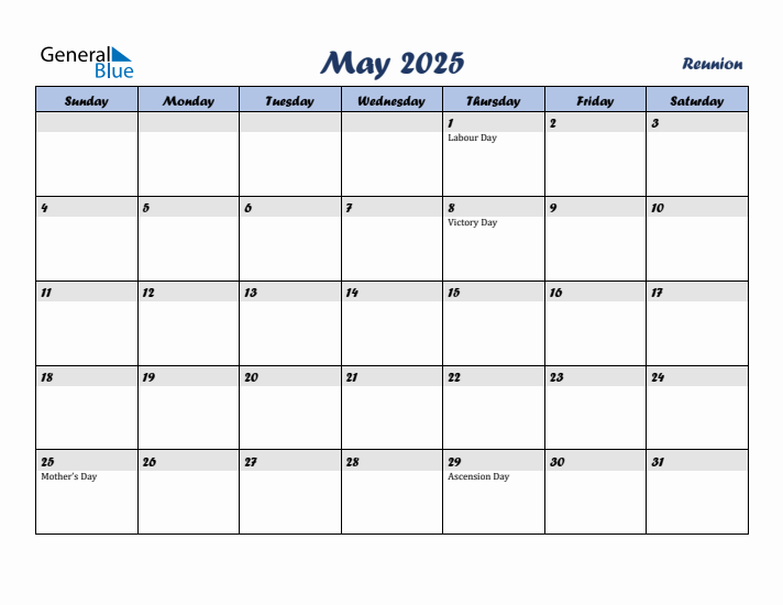 May 2025 Calendar with Holidays in Reunion