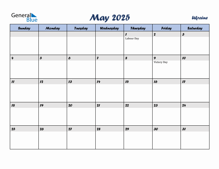 May 2025 Calendar with Holidays in Ukraine