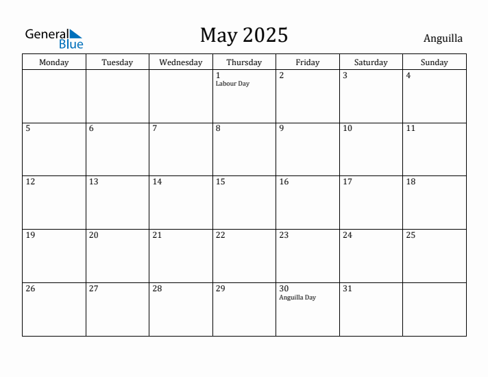 May 2025 Calendar Anguilla