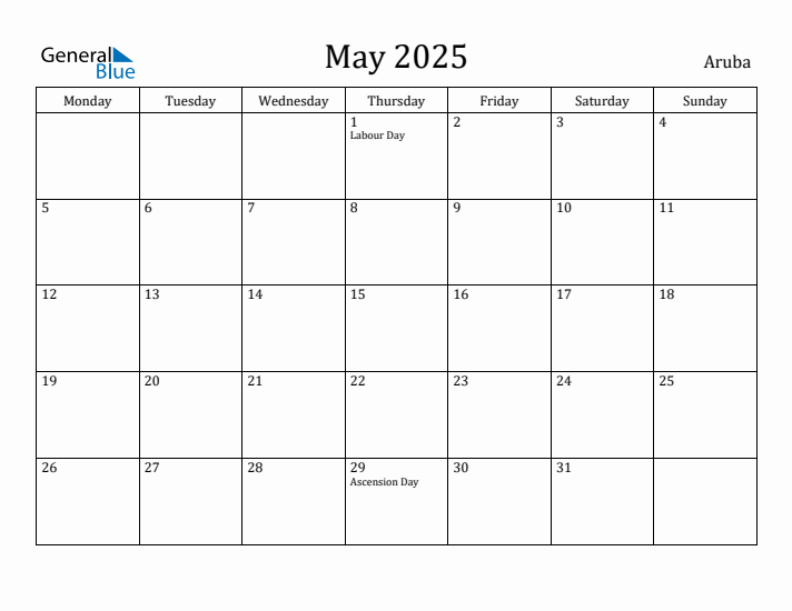 May 2025 Calendar Aruba