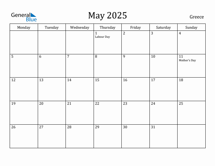 May 2025 Calendar Greece