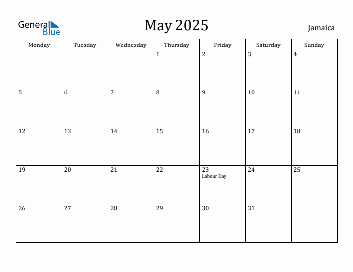 May 2025 Calendar Jamaica