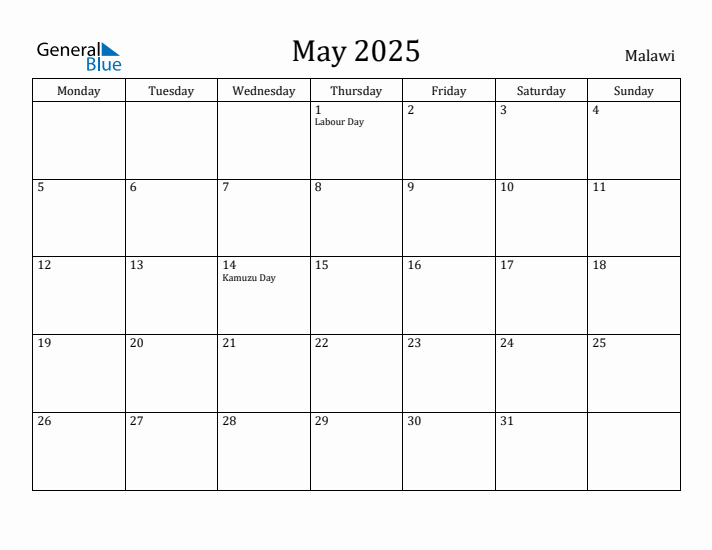 May 2025 Calendar Malawi