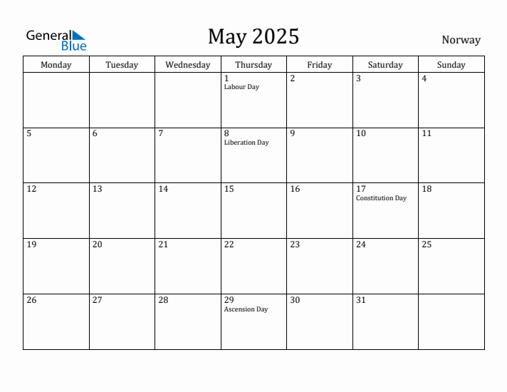 May 2025 Calendar Norway