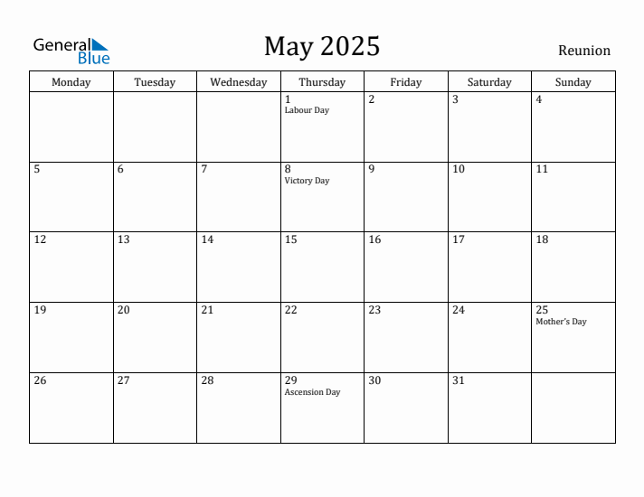 May 2025 Calendar Reunion