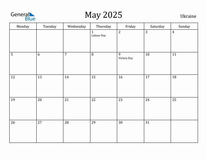 May 2025 Calendar Ukraine