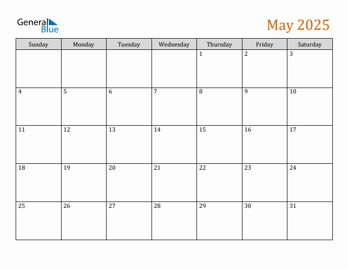 Editable May 2025 Calendar