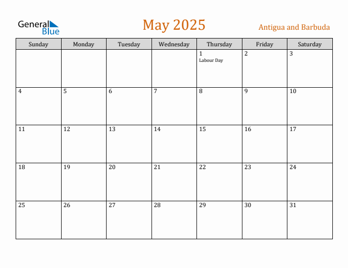 May 2025 Holiday Calendar with Sunday Start