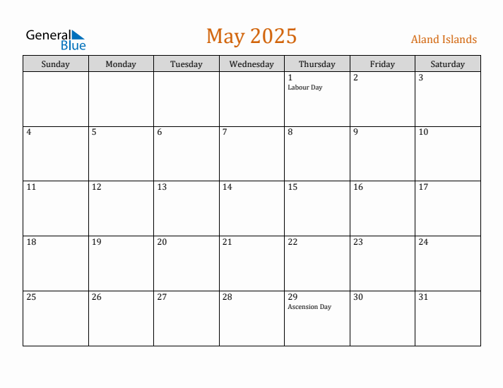 May 2025 Holiday Calendar with Sunday Start