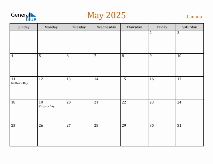 May 2025 Holiday Calendar with Sunday Start