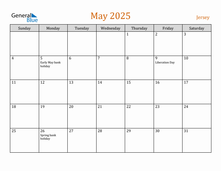 May 2025 Holiday Calendar with Sunday Start