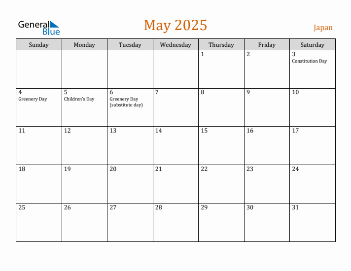 May 2025 Holiday Calendar with Sunday Start