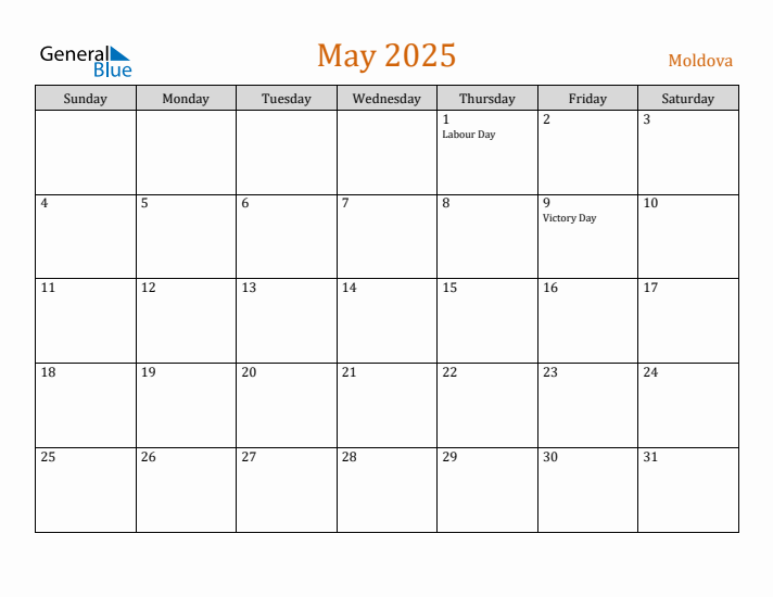 May 2025 Holiday Calendar with Sunday Start