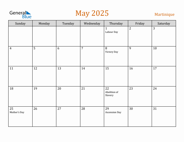 May 2025 Holiday Calendar with Sunday Start