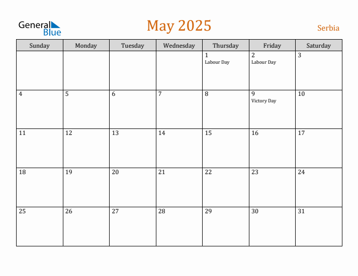 May 2025 Holiday Calendar with Sunday Start