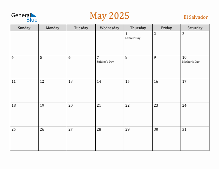 May 2025 Holiday Calendar with Sunday Start