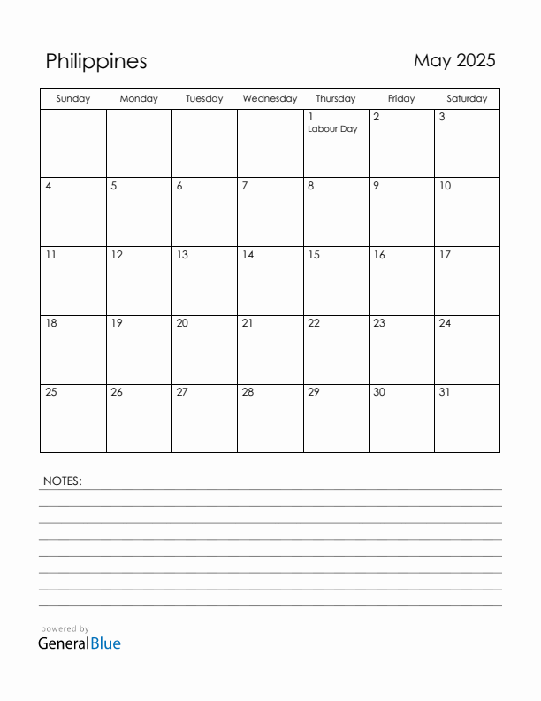 May 2025 Philippines Calendar with Holidays (Sunday Start)