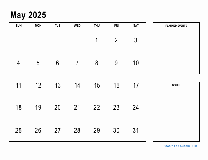 May 2025 Calendar Planner