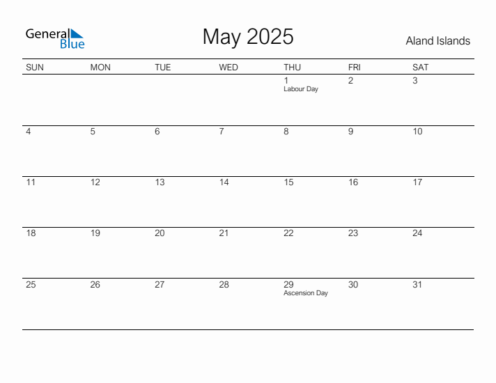 Printable May 2025 Calendar for Aland Islands