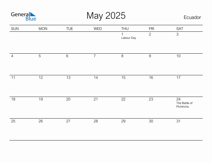 Printable May 2025 Calendar for Ecuador