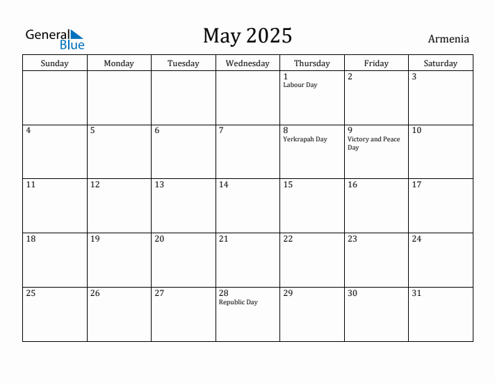 May 2025 Calendar Armenia