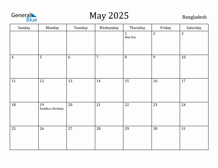 May 2025 Calendar Bangladesh