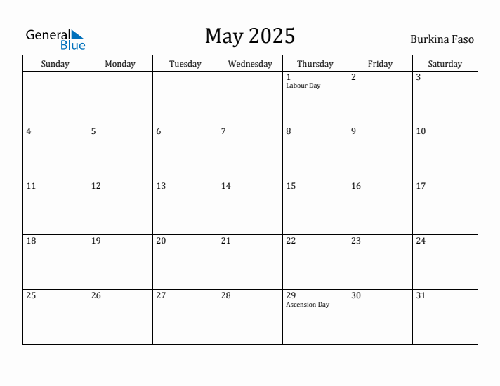 May 2025 Calendar Burkina Faso