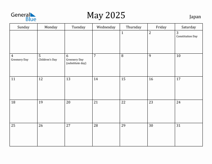 May 2025 Calendar Japan