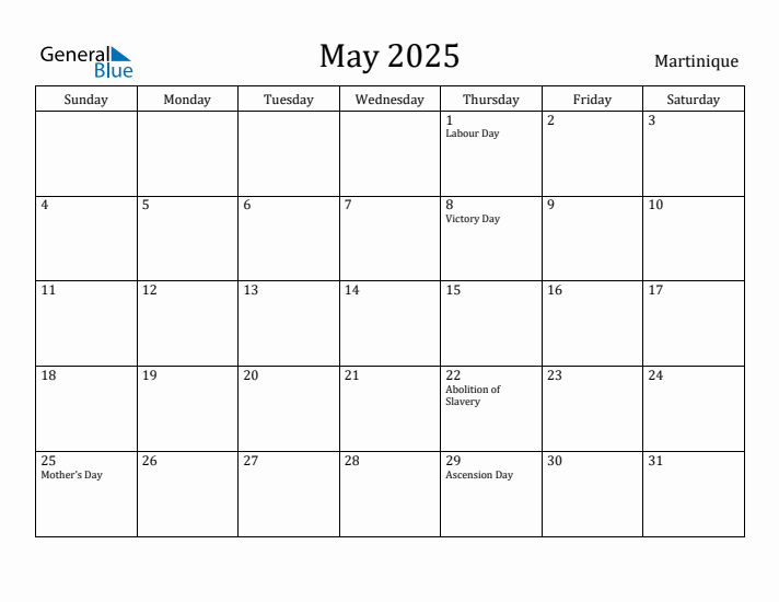 May 2025 Calendar Martinique