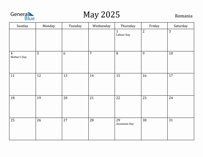 May 2025 Calendar Romania