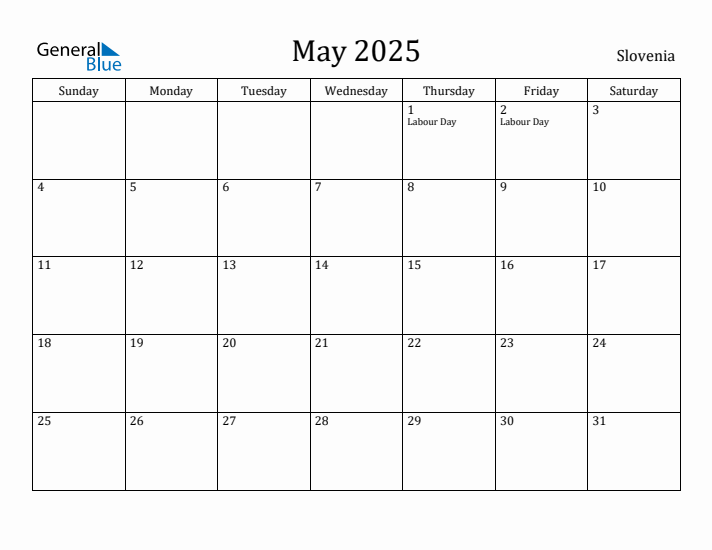 May 2025 Calendar Slovenia