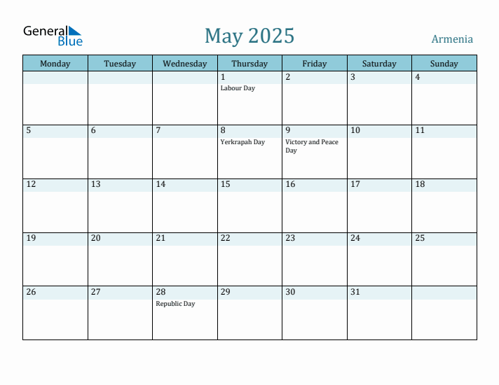 May 2025 Calendar with Holidays