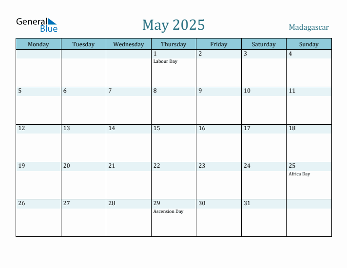 May 2025 Calendar with Holidays