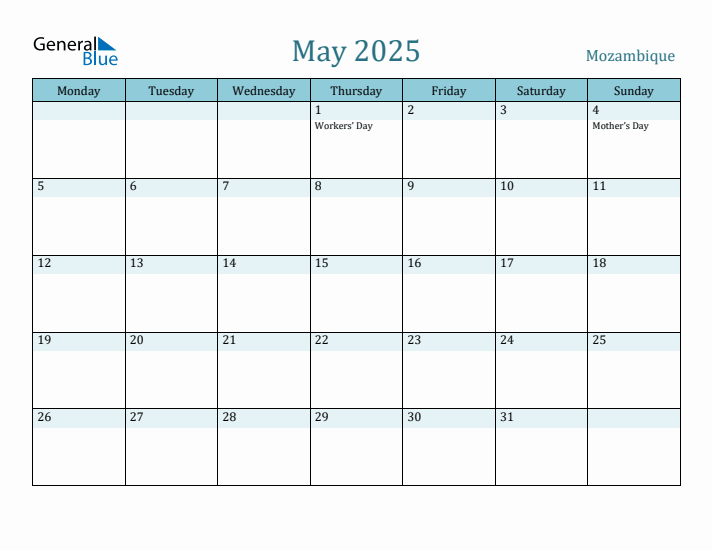 May 2025 Calendar with Holidays