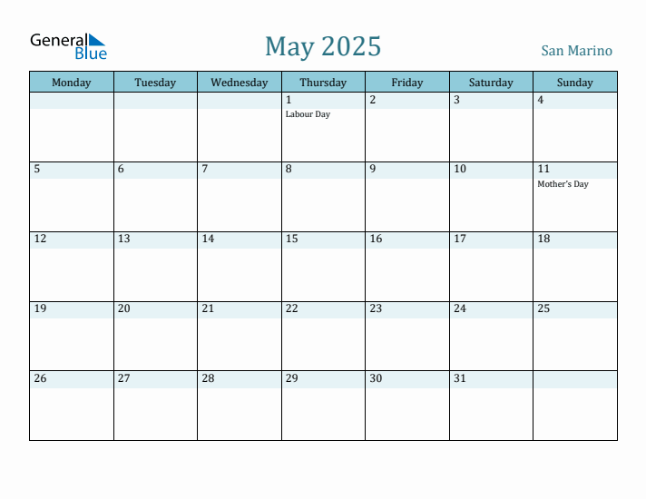 May 2025 Calendar with Holidays