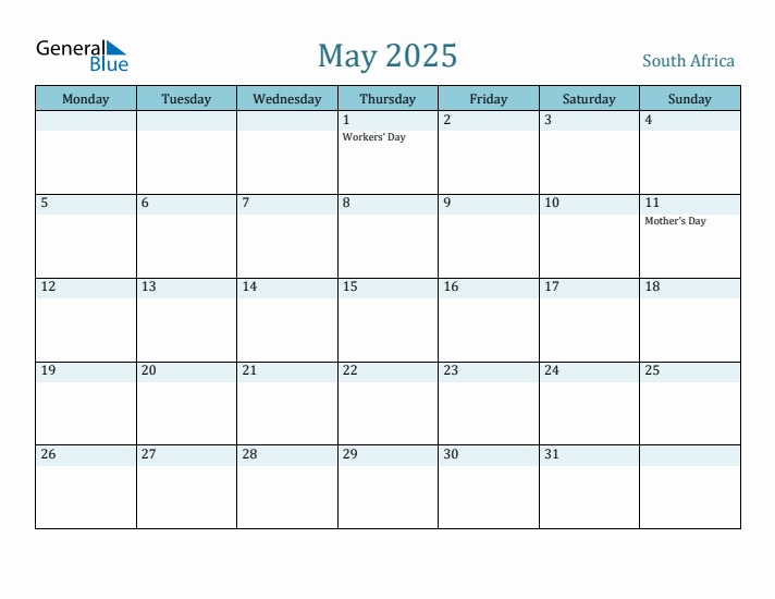 May 2025 Calendar with Holidays