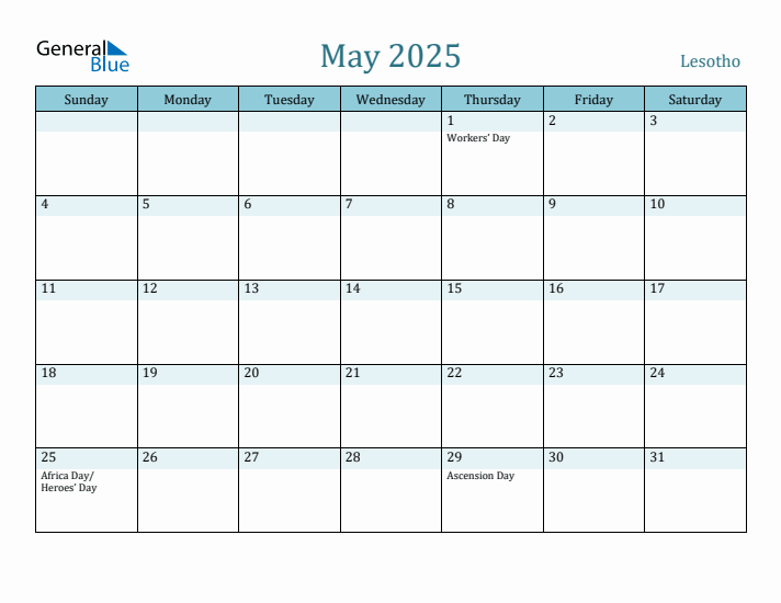 May 2025 Calendar with Holidays