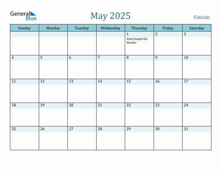 May 2025 Calendar with Holidays