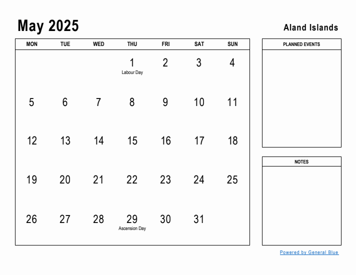 May 2025 Printable Monthly Calendar with Aland Islands Holidays