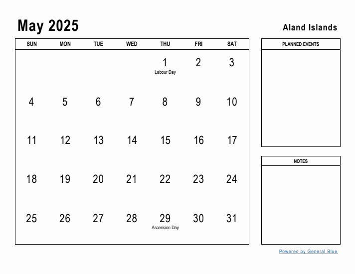 May 2025 Printable Monthly Calendar with Aland Islands Holidays