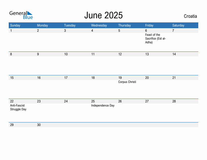 Fillable June 2025 Calendar