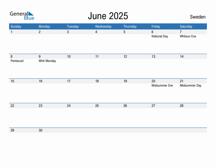 Fillable June 2025 Calendar