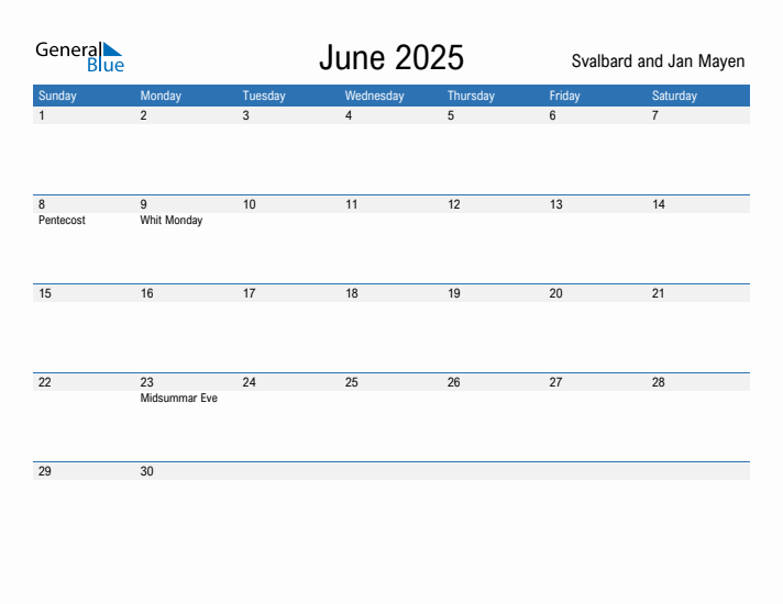 Fillable June 2025 Calendar