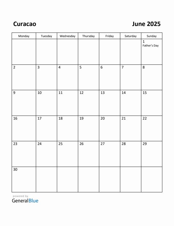 June 2025 Calendar with Curacao Holidays